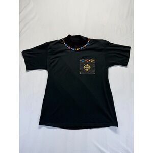 3-D Images T Shirt Womens Large Black Mock Neck Embellished Rhinestones Casual